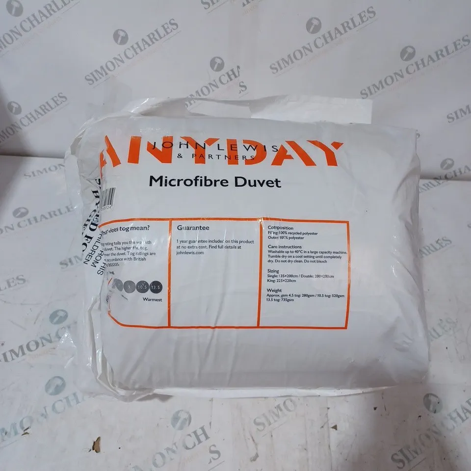 PACKAGED JOHN LEWIS MICROFIBRE DUVET - 10.5 DOUBLE 