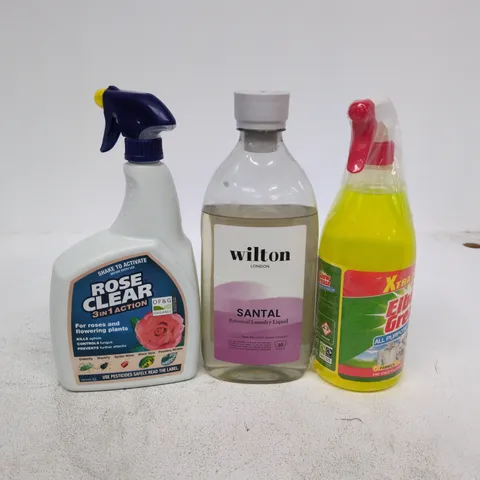 TOTE OF APPROXIMATELY 9 ASSORTED ITEMS TO INCLUDE ELBOW GREASE, WILTON LONDON LAUNDRY LIQUID, ROSE CLEAR 3 IN 1 ETC