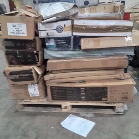 PALLET OF ASSORTED HOUSEHOLD GOODS AND PRODUCTS TO INCLUDE;COOLER BOX,CAMPING WAGON,ADJUSTABLE DUMBELL PAIR,CAMPING CHAIR,FAN