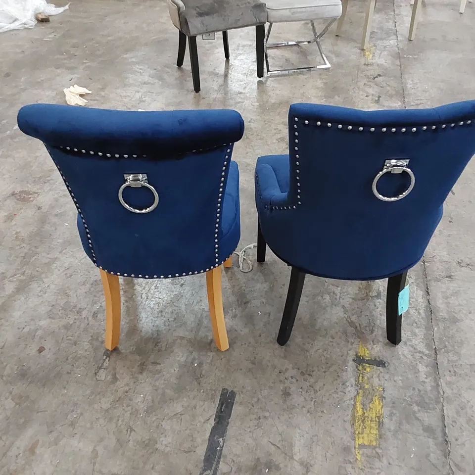 2 X ASSORTED UPHOLSTERED DINING CHAIRS IN ROYAL BLUE 