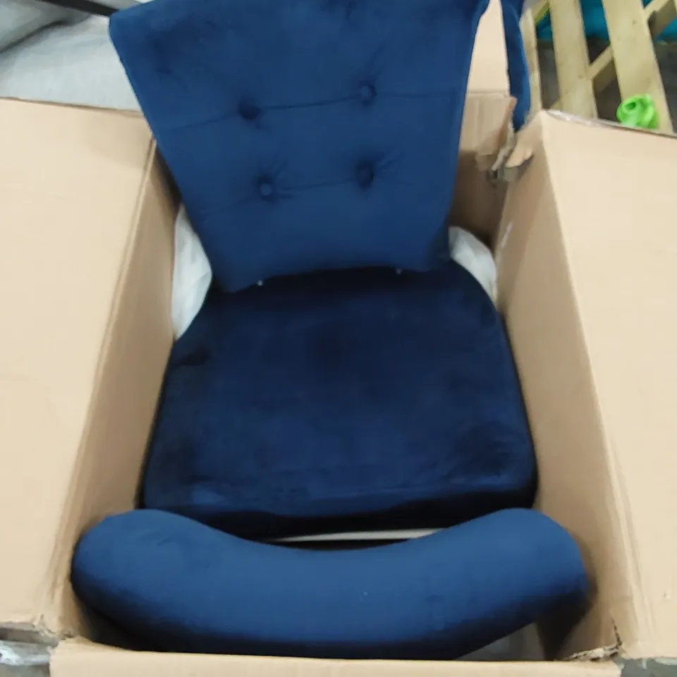 BOXED DESIGNER UPHOLSTERED ROYAL BLUE VELVET DINING CHAIRS - SET OF 2 (1 BOX)