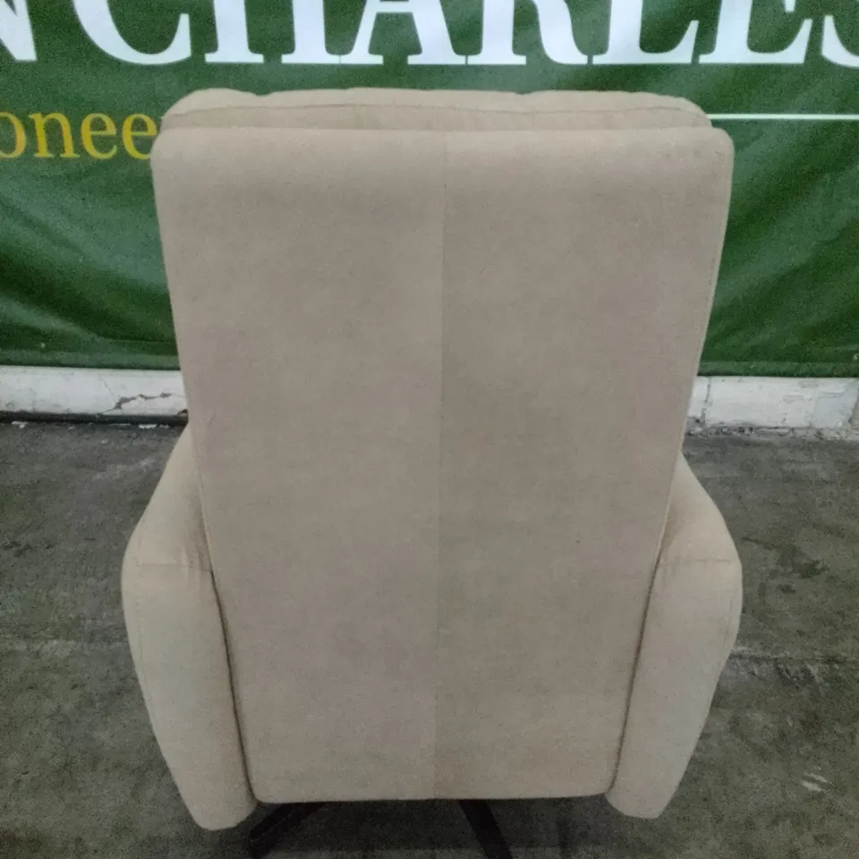 QUALITY ITALIAN DESIGNER MALTA RECLINER SWIVEL ARMCHAIR - BEIGE FABRIC