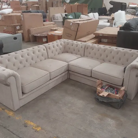 QUALITY DESIGNER VELVET UPHOLSTERED CHESTERFIELD CORNER SOFA