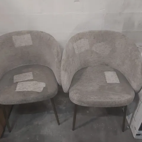 PAIR OF DESIGNER FABRIC UPHOLSTERED DINING CHAIRS WITH METAL LEGS