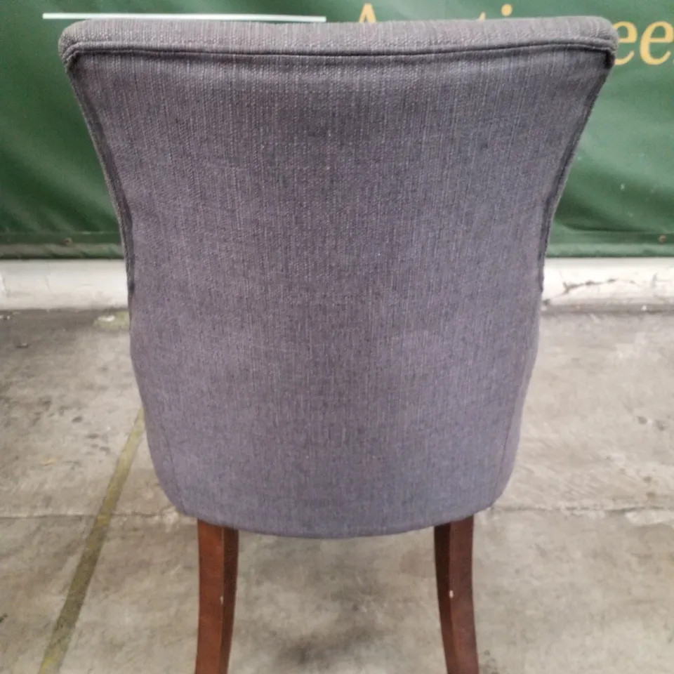 DUKE SLATE FABRIC BUTTON BACK DINING CHAIR (DARK LEG)