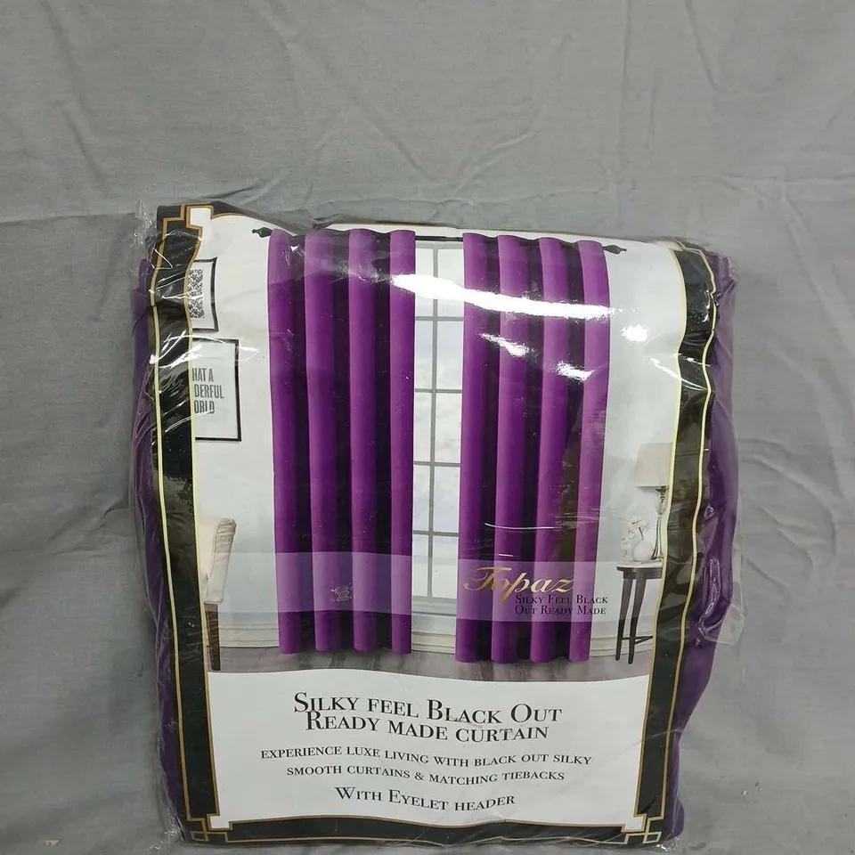 TOPAZ SILKY FEEL BLACK OUT READY MADE CURTAIN – PURPLE, EYELET HEADER