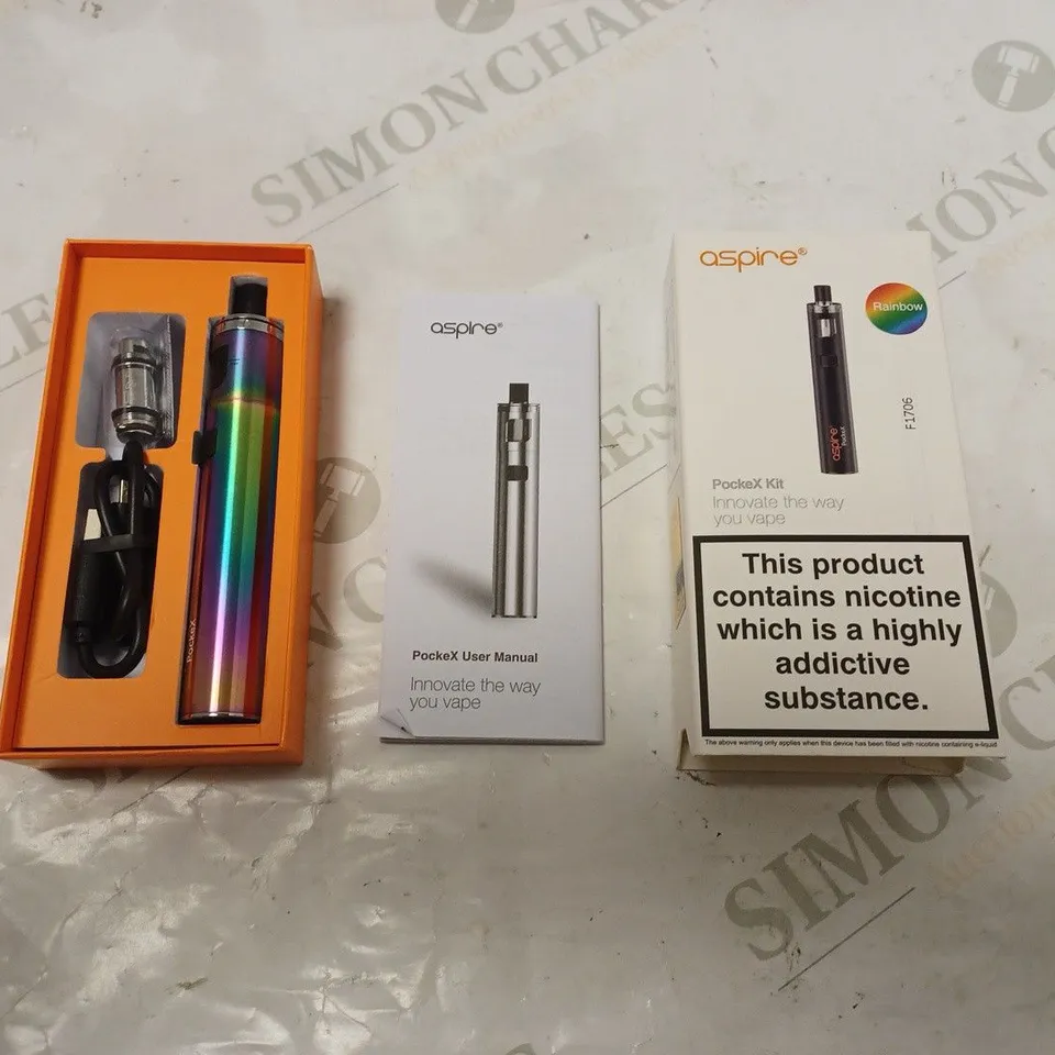 BOXED ASPIRE POCKEX KIT RAINBOW WITH USB CABLE AND MANUAL