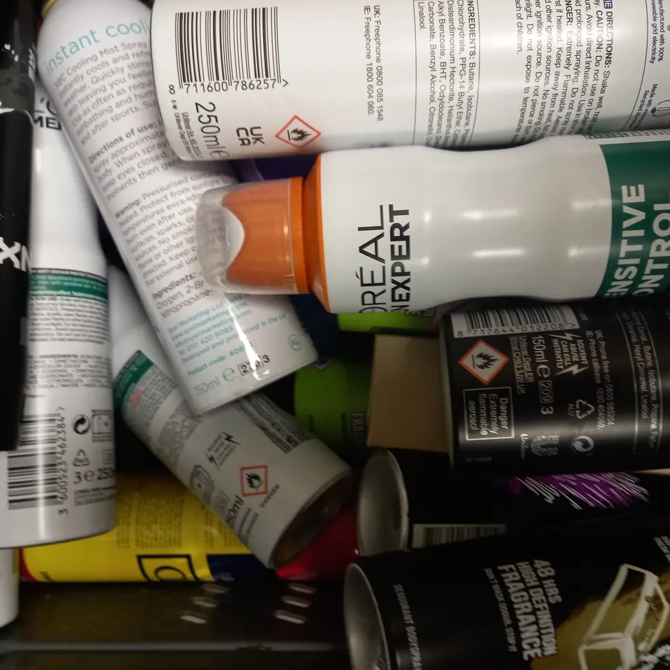 LOT OF APPROXIMATELY 20 ASSORTED AEROSOLS, TO INCLUDE DEODORANT, TAN SPRAY & BUTANE GAS - COLLECTION ONLY