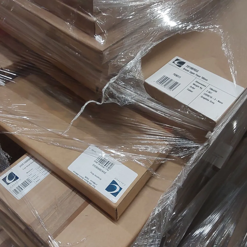 PALLET CONTAINING A LARGE QUANTITY OF ASSORTED BATHROOM FURNITURE PANELS INCLUDING: BASIN DOORS, TALL WALL DOOR, UPPER PANEL ECT