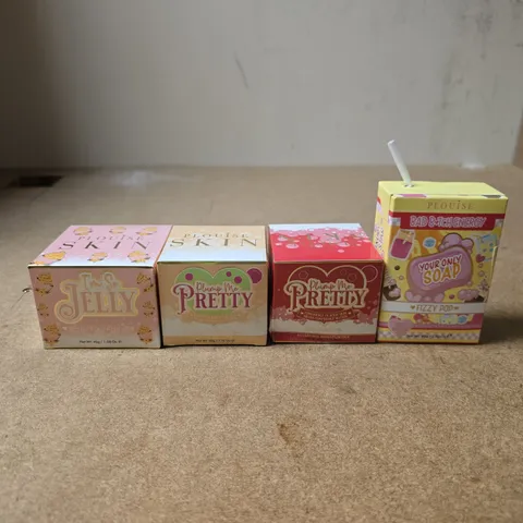 SET OF 4 ASSORTED PLOUISE ITEMS TO INCLUDE FIZZY POP SOAP, WHIPPED VANILLA JELLY MAKE UP REMOVER ETC