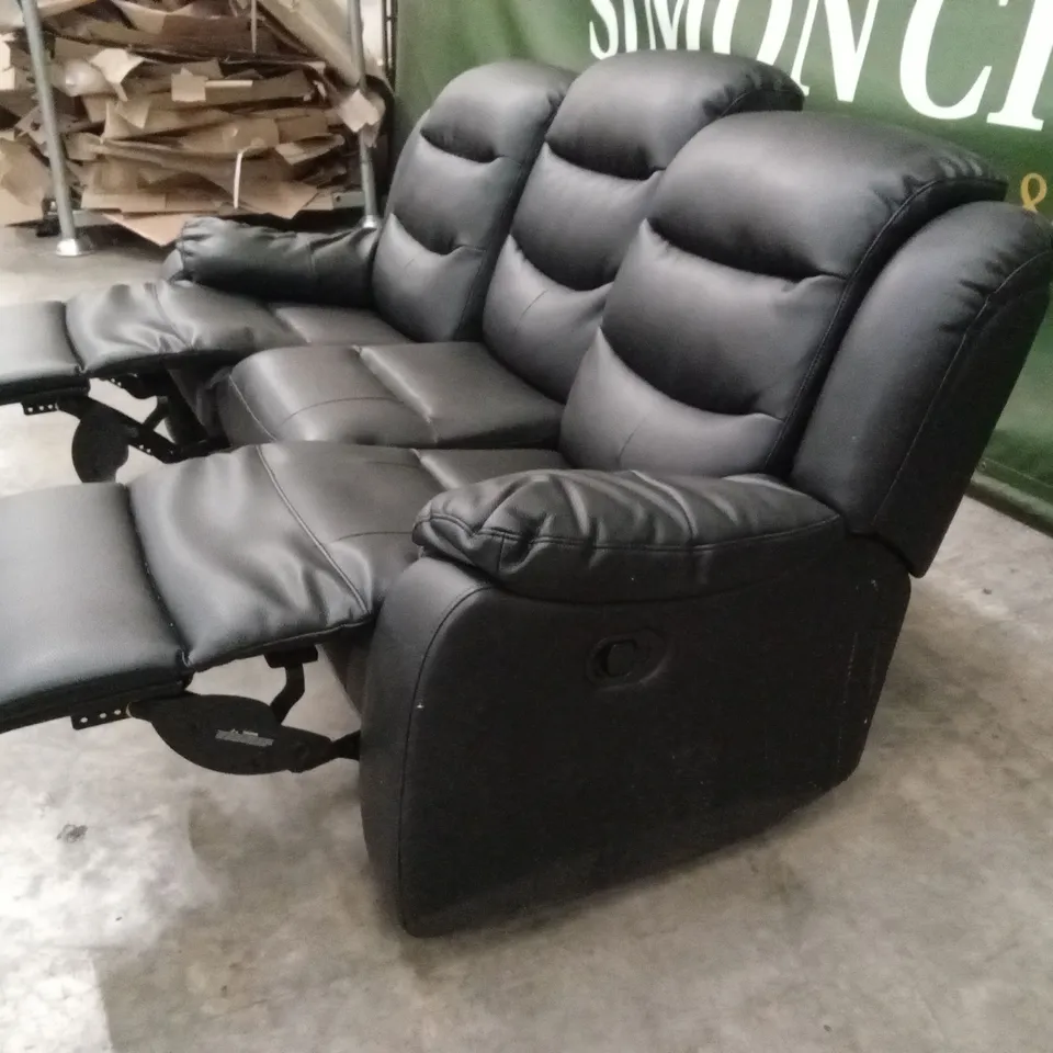 ROTHBURY LUXURY FAUX LEATHER HIGH BACK 3 SEATER MANUAL RECLINER SOFA - BLACK RRP £729