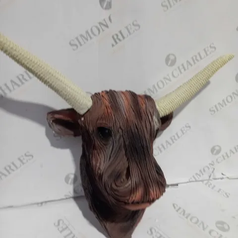 BOXED FAUX POT BULLS HEAD WITH DETACHABLE HORNS
