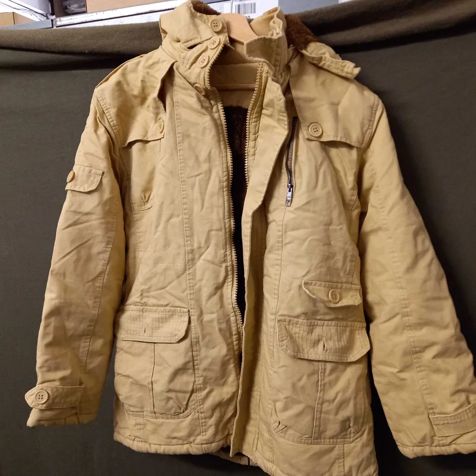 DESIGNER FUR EFFECT LINED COAT IN SAND - LARGE