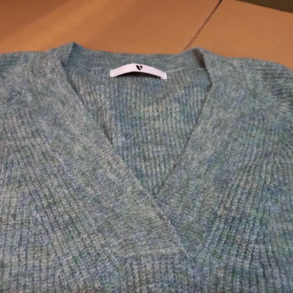 DESIGNER SAGE GREEN MARL V NECK KNITTED JUMPER - SIZE 16