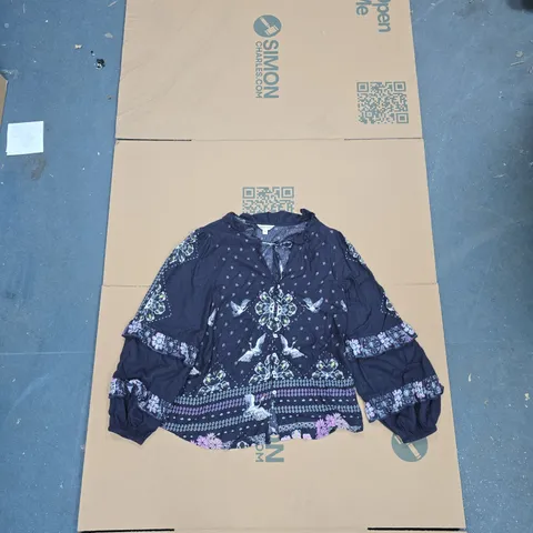 MONSOON WOMENβS NAVY FLORAL PRINT BLOUSE β UK M