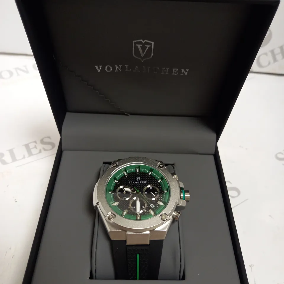 MENS VONLANTHEN CHRONOGRAPH WATCH – V200 – TEXTURED DIAL – 3ATM WATER RESISTANT – BLACK RUBBER STRAP