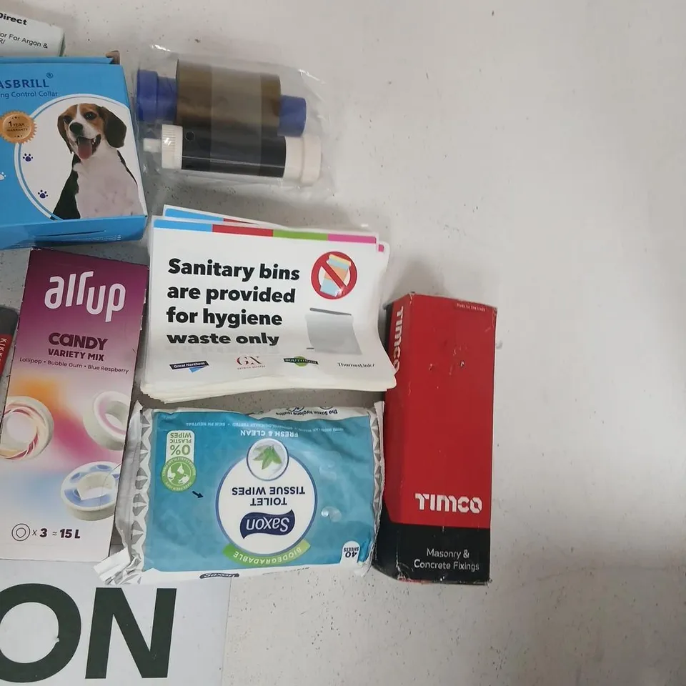 ASSORTED HOUSEHOLD & PET ITEMS BUNDLE: TOILET WIPES, DOG TRAINER & ACCESSORIES, STATIONERY, HARDWARE & MORE