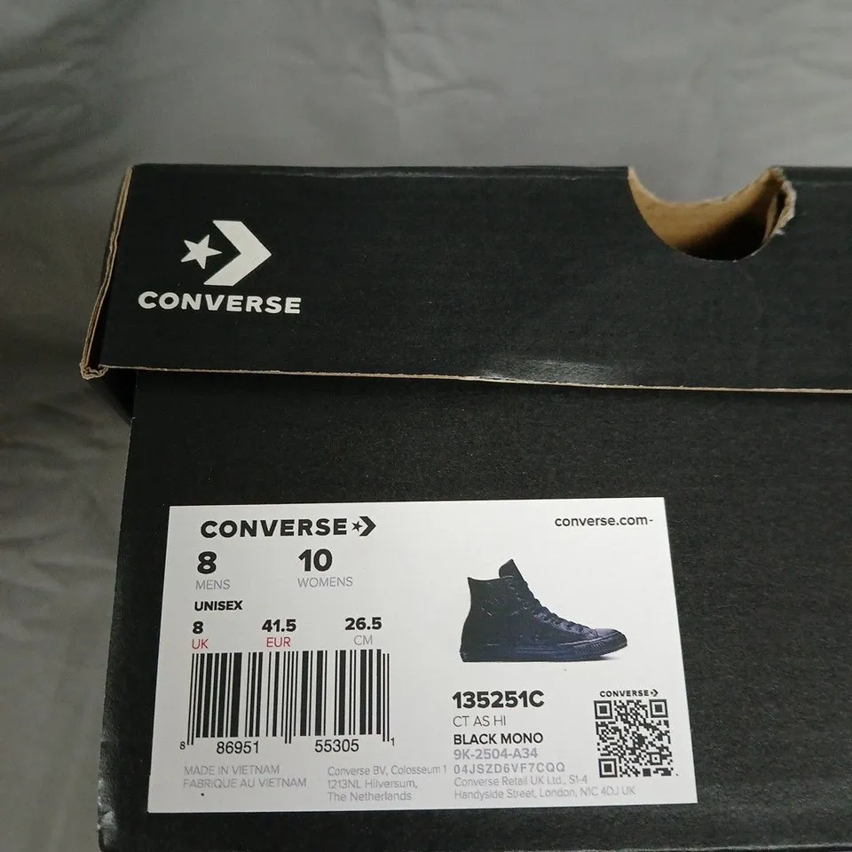 CONVERSE CHUCK TAYLOR ALL STAR HIGH TOP SNEAKERS – BLACK MONO, UNISEX UK 8