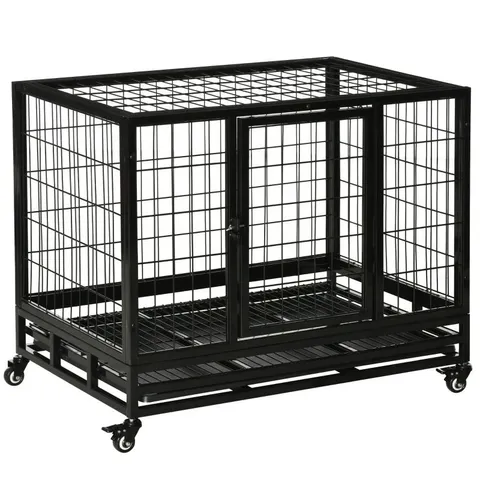 BOXED PAWHUT METAL KENNEL CAGE WITH WHEELS AND CRATE TRAY (1 BOX)