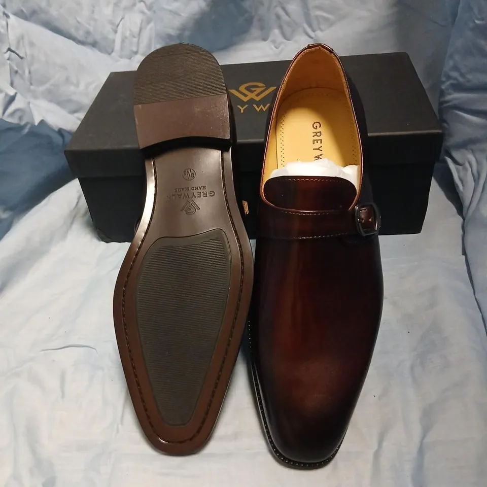 GREYWALK BROWN MONK STRAP LEATHER LOAFERS, UK 9 (EU 43) 