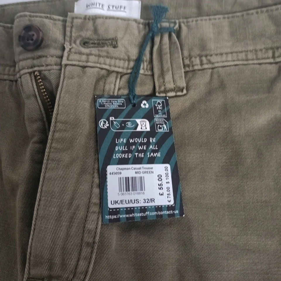 WHITE STUFF CHAPMAN CASUAL TROUSER – MID GREEN – UK 32R