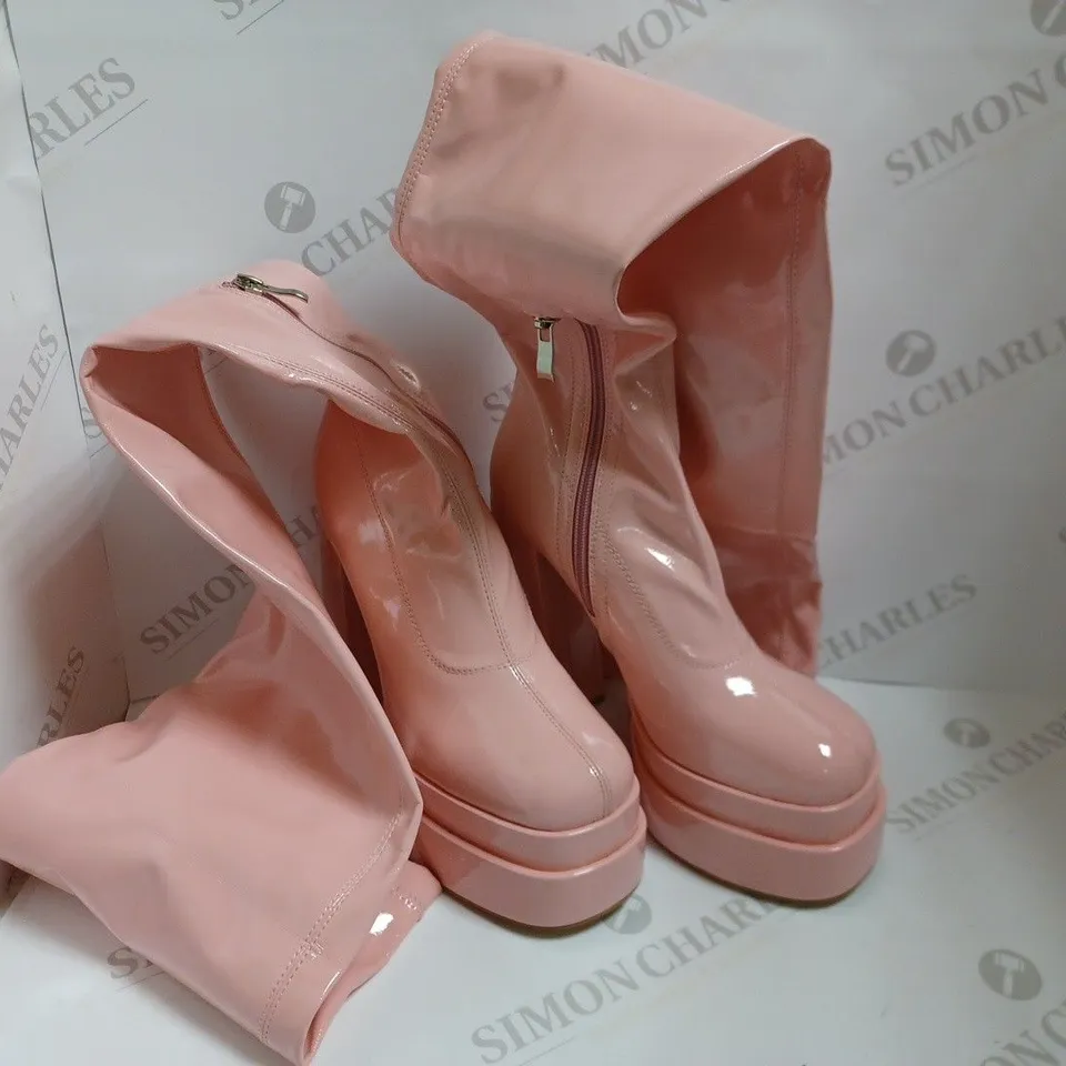 KOI VEGAN THE REDEMPTION PINK STRETCH THIGH HIGH BOOTS - SIZE 6