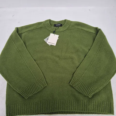 WHISTLES WOOL MIX SEAM DETAIL KNIT IN GREEN - MEDIUM