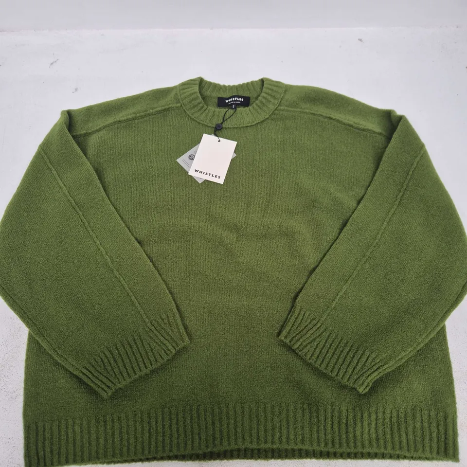 WHISTLES WOOL MIX SEAM DETAIL KNIT IN GREEN - MEDIUM