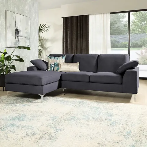 BOXED DESIGNER VALENCIA L-SHAPE CORNER SOFA LHF - SLATE GREY CLASSIC PLUSH FABRIC (BOX 2 OF 2 ONLY) 