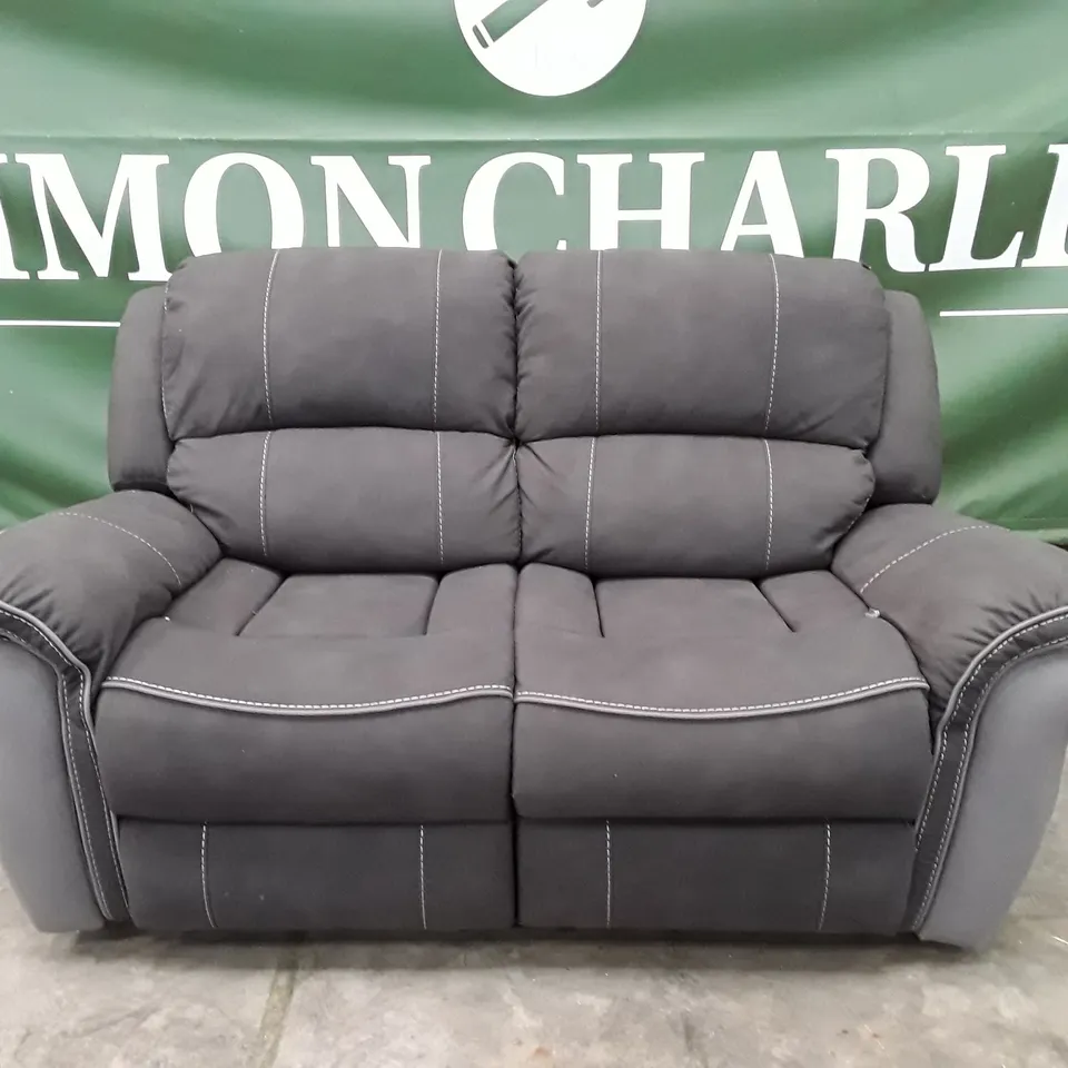 QUALITY DESIGNER 2 SEATER MANUAL RECLINER SOFA - DARK GREY FABRIC 