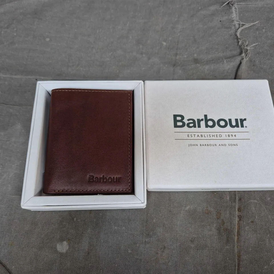 BOXED BARBOUR COLWELL SMALL BILLFOLD WALLET IN BROWN