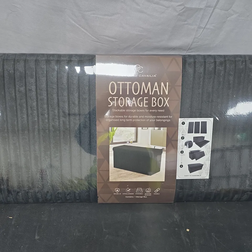 OTTOMAN STORAGE BOX – BLACK FABRIC, STACKABLE