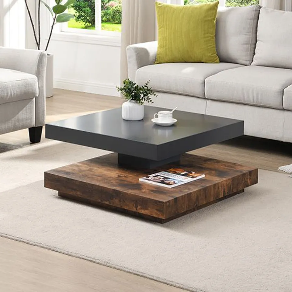 BRAND NEW BOXED HUGO STRADA GREY AND SMOKED OAK SQUARE COFFEE TABLE (1 BOX)