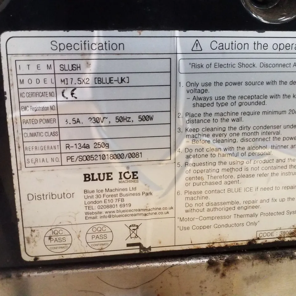 BLUE ICE MI7.5X2 SLUSH MACHINE