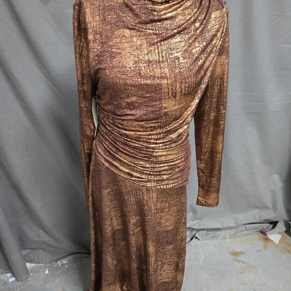 JIGSAW DRAPED DRESS IN BRUSHED BRONZE SIZE M