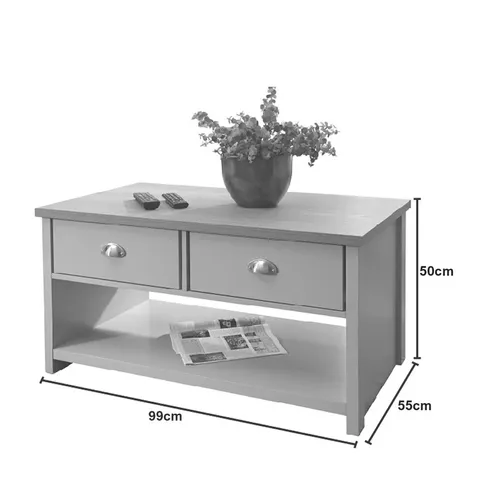 GFW LANCASTER 2 DRAWER COFFEE TABLE - CREAM/OAK