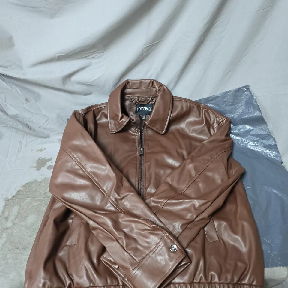 CENTIGRADE BROWN LEATHER BOMBER JACKET – MEN’S – UK SIZE M