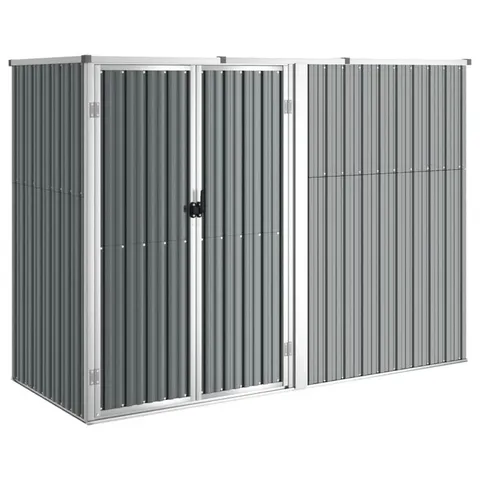 BOXED ALFEUS GARDEN TOOL SHED GREY 225X89X161 CM GALVANISED (2 BOXES)