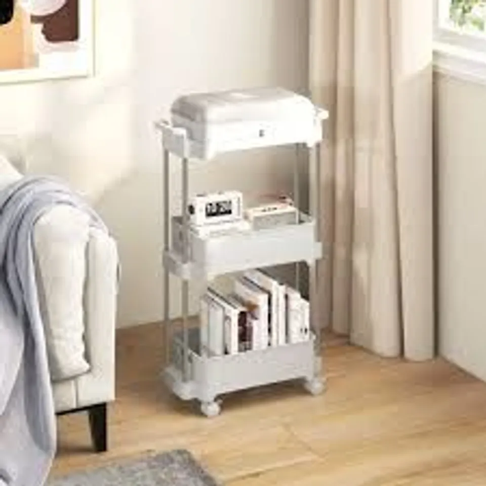 BOXED COSTWAY 3 SHELF WHITE UTILITY ROLLING TROLLEY WITH REMOVABLE COVER