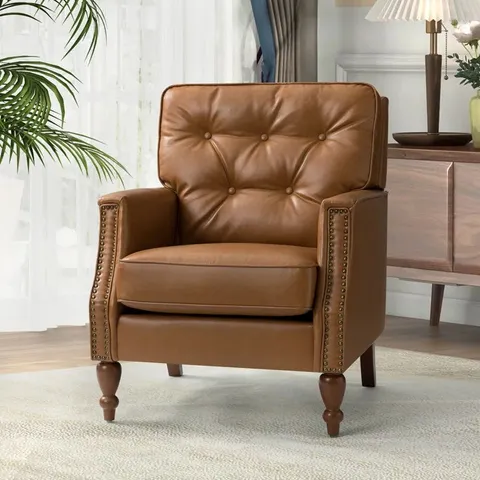 BOXED LATONIA 72.39CM WIDE TUFTED UPHOLSTERED ARMCHAIR // COLOUR: CAMEL (1 BOX)