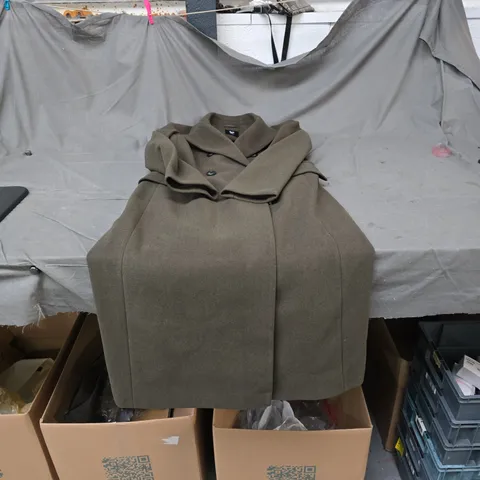 V BY VERY OLIVE WOOL COAT WITH DRAPED COLLAR SIZE 14