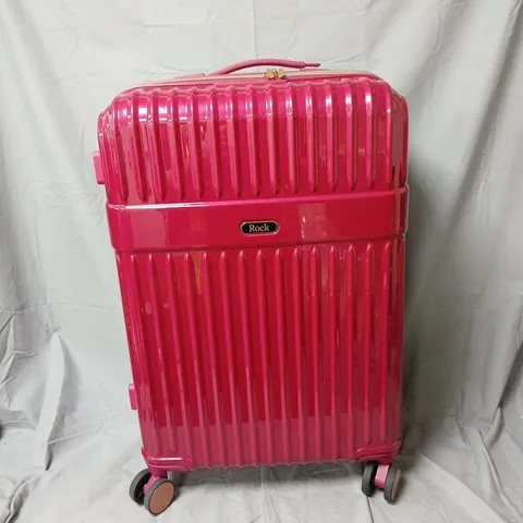 ROCK PINK HARD-SHELL LUGGAGE SUITCASE WITH TOP HANDLE AND 4-WHEEL ROLLERS-ONE SIDE OF HANDLE NOT ATTACHED 
