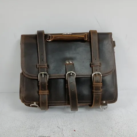 BROWN LEATHER SATCHEL/BRIEFCASE WITH BUCKLE STRAPS