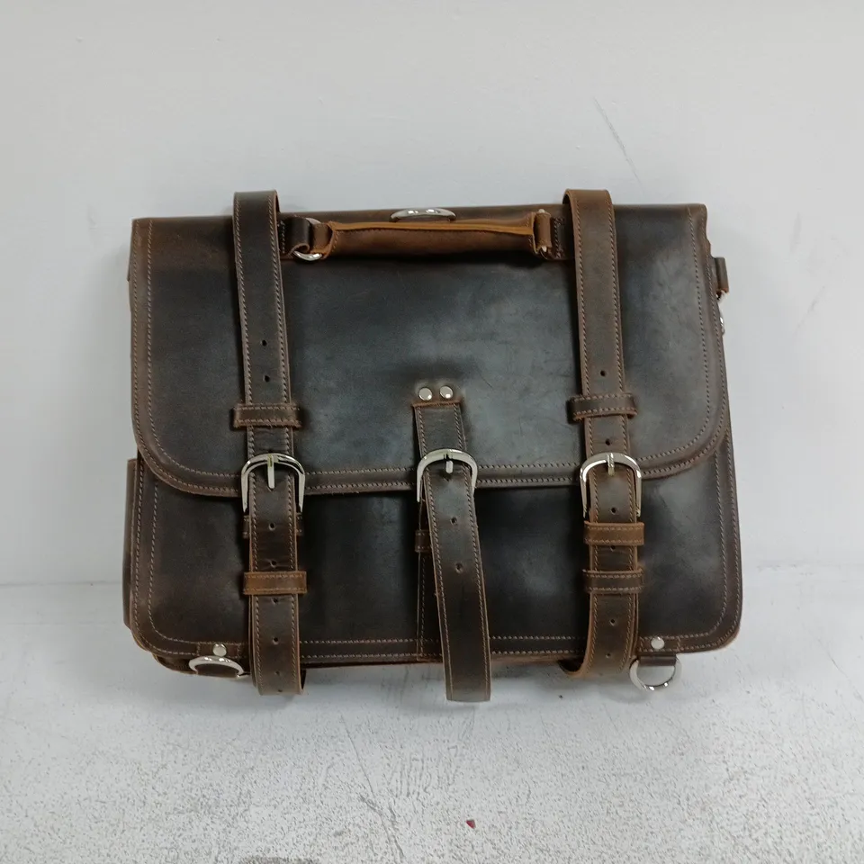 BROWN LEATHER SATCHEL/BRIEFCASE WITH BUCKLE STRAPS