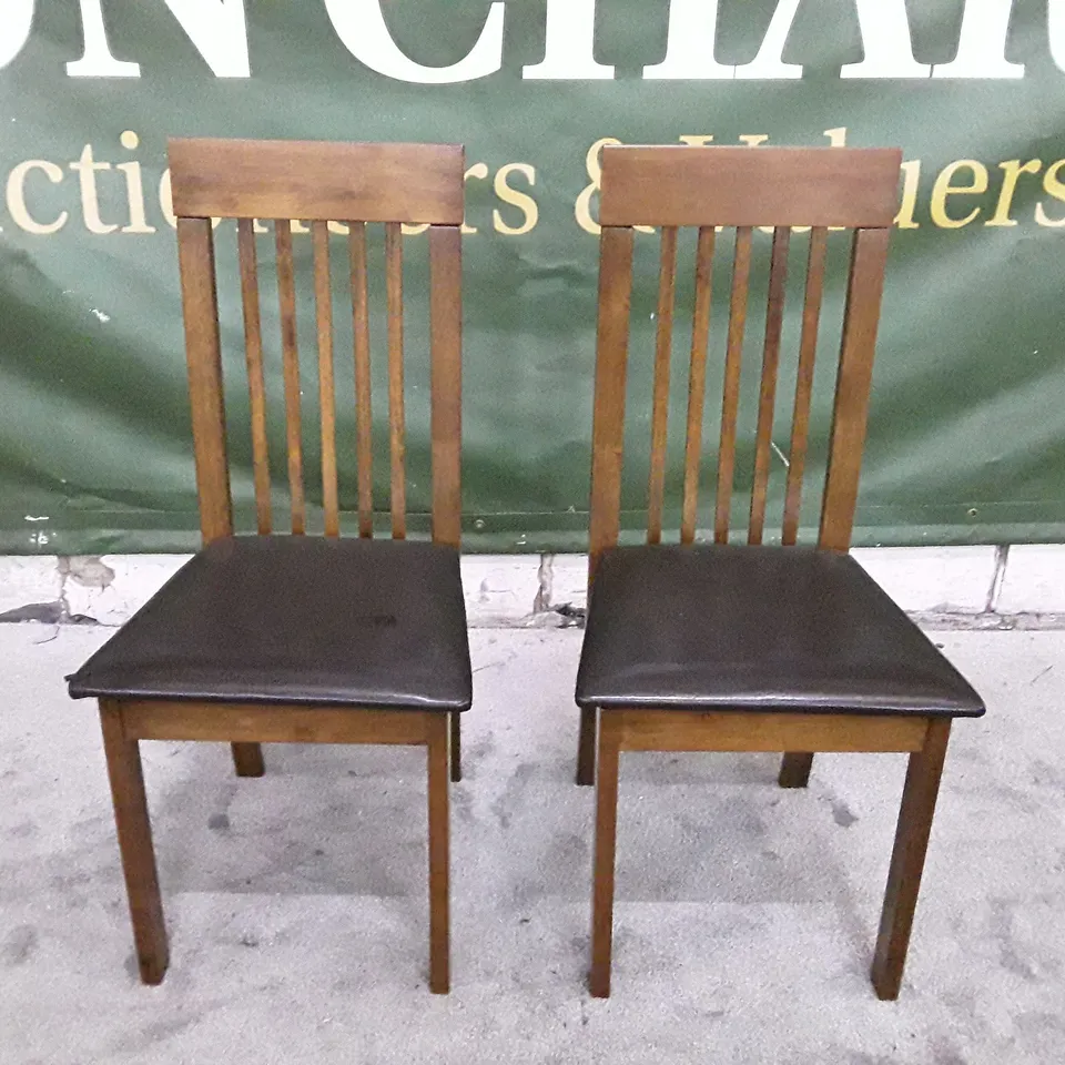 SET OF 2 NEW OXFORD DARK WOOD DINING CHAIRS (BLACK LEATHER SEAT PAD)