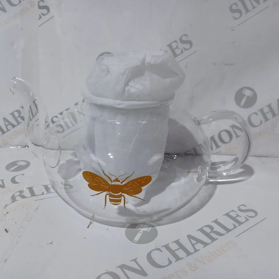 BOXED GLASS TEAPOT W. BEE DESIGN