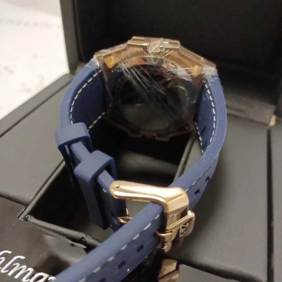 ZIHLMANN & CO BLUE TRIPLE DIAL STUD RUBBER STRAP WATCH
