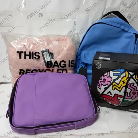 APPROXIMATELY 8 ASSORTED ITEMS TO INCLUDE KEITH HARING BASKETBALL SIZE 7, BAGPACK, CORE LAPTOP BAG 13 INCH, DISNEY MICKEY OVERSIZED HOODIE ETC.