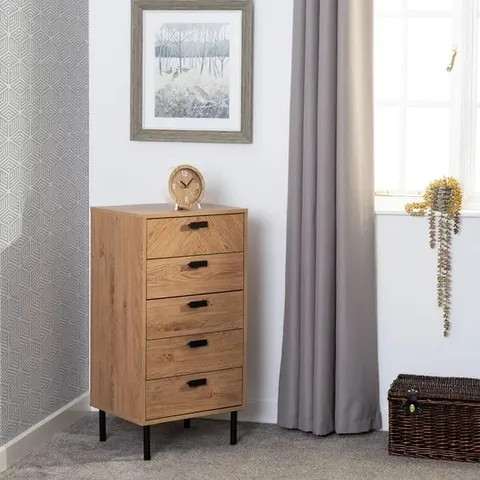 BOXED LEON 5 DRAWER NARROW CHEST