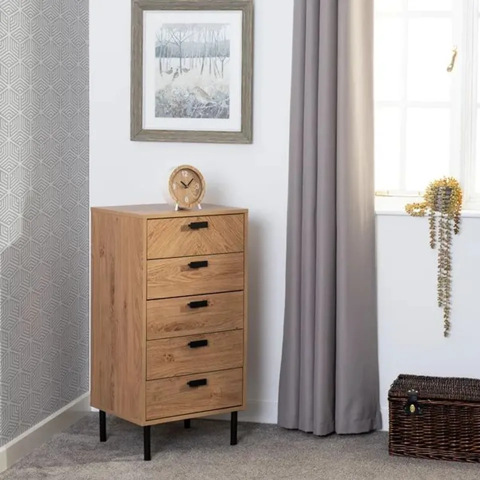 BOXED LEON 5 DRAWER NARROW CHEST